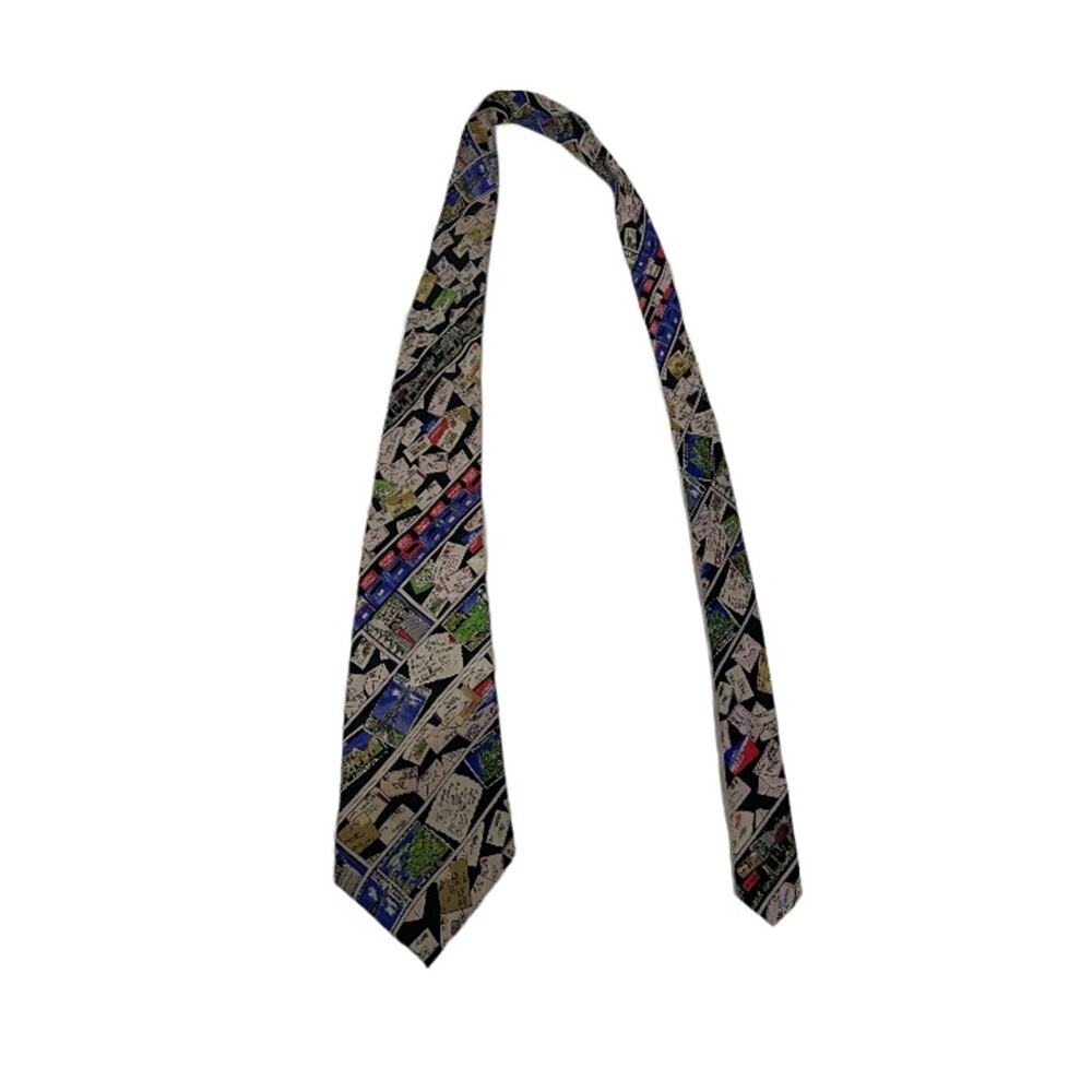 Vintage Nicole Miller‎ 100% Silk Multicolor Postage Envelop Print Tie